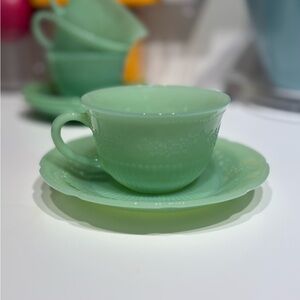 Vintage Fire King Teacup and Sauces - Alice Pattern